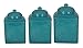 HiEnd Accents Savannah 3 Piece Ceramic Dinnerware Square Canister Set, Turquoise Tooled Leather Floral Pattern, Modern Rustic Western Style