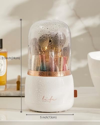Suporte giratório de pincel de maquiagem de luxo 360 ° com tampa, organizador cosmético, batom, sobr
