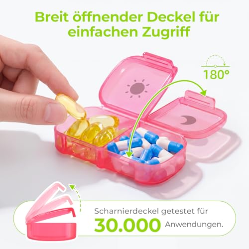 AUVON Tablettenbox 7 Tage Morgens Abends, einseitig öffnend, gut bedienbar – Ansicht 4