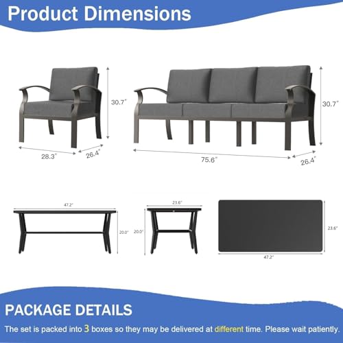 Image of Aluminum Patio Furniture Set with Rectangular Coffee Table, 5 Seats Outdoor Patio Conversation Sets w /5.1 inch Cushions,Patio Conversation Sets for Garden, Backyard, Porch-Grey