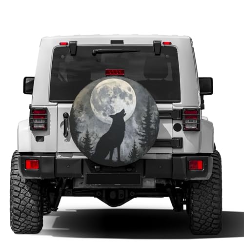 Image of KiuLoam Howling Wolf Moon Spare Tire Cover Waterproof Dust-Proof Universal Sunscreen Wheel Tire Covers Fit for Trailer, RV, SUV and Many Vehicle 14 Inch