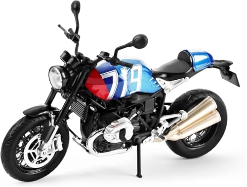 Image of 1:12 Scale BMW R NineT Die-Cast Bike Model with Light & Sound - Pull Back Toy Motorcycle for Kids & Collectors Blue
