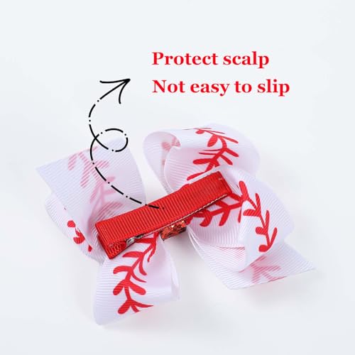 TIESOME 4 Piezas Broches de Lazo de Béisbol, Clips para el Cabello de Lazo de Béisbol de 4 pulgadas, Clips de Aficionadas Rojo Blanco, Accesorios para el Cabello de Softbol para Mujeres miniatura 6