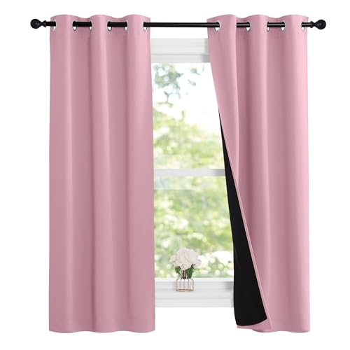 NICETOWN Crystal Pink Full Shade Curtain Panels, 37" Wide x 70" Long, Pair of Thermal Insulated & Energy Efficiency Blackout Curtains for Living Room Windows, Lined Silky Performance Window Dressing