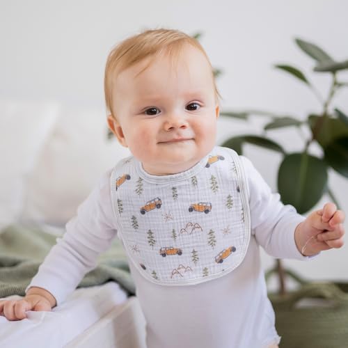 Image of Muslin Bibs for Baby Boy Girl, Adjustable Fit for Drooling and Teething | 6Pk, 100% Soft Cotton Surface & Multi-Layer Absorbent Core, Shrink-resistant & Fade-Proof, Gentle on Sensitive Newborn skin
