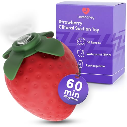 Lovehoney Strawberry Sex Toy Clitoral Stimulator | Silicone Suction Toys for Her | Sexual Sucking Clitoris Vibrator for Women | Clit Sucker Personal Massager | Adult Toy Women & Couples | Rechargeable