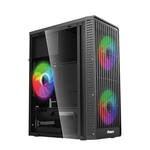Image of Foxin Nova Computer Case /Gaming Cabinet, Pre-Installed Front 2 x 120mm & Rear 1 x 80mm RGB Fans with Tempered Glass | Gaming PC Case Support Micro ATX, Mini ITX | USB 3.0 - Black