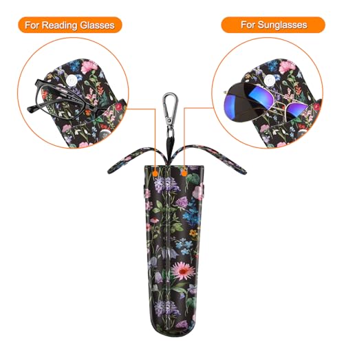 Image of FINTIE Double Glasses Case with Carabiner Hook, Portable Vegan Leather Eyeglass Case Anti-scratch Sunglasses Pouch