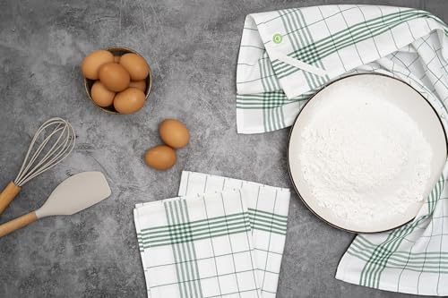 Image of Cotton Green Tea Towels - 6 Pack, 30 inchx20 inch, 100% Cotton Checkered Kitchen Towels for Dishes, Baking and Cleaning - Extremely Absorbent, Lint-free, with Hanging Loop for easy Display Dish Cloths (Green)