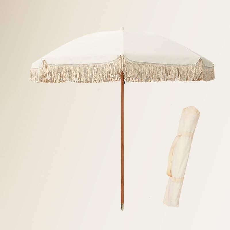 Ombrellone da esterno con nappe, 2 m, elegante ombrellone da spiaggia e piscina per giardino, cortile ed eventi, elegante baldacchino bianco per la massima ombra