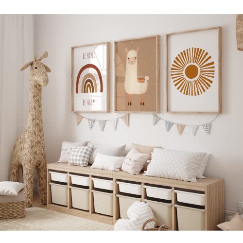 MeinBaby123® Poster Kinderzimmer | 3er Set DIN A2 | Wandbilder | Babyzimmer Deko | Geschenk zur Geburt | Wandposter Premium (Alpaka & Sonne A2)