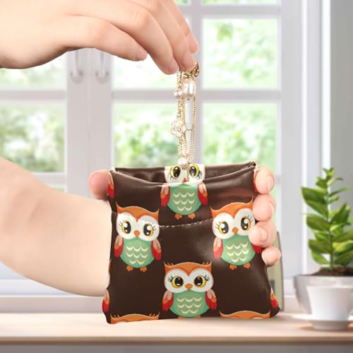 Cute Cartoon Owls Coin Purse Leather Pouch Change Purse, Squeeze Coin Pouch for Cards, Keys & Lipsticks, Unisex4