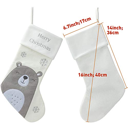 image for XAMSHOR Woollen Christmas Stockings 16 Inch Bear with White Soft Cuff 