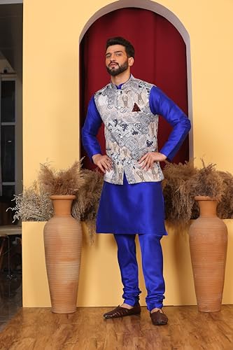 Image of Kurta With Churidar & Multicolor Nehru jacket Set