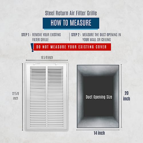 Image of 14 inch X 20 inch Steel Return Air Filter Grille by HANDUA | Removable Face Door HVAC Duct Cover Grill for 1-inch Filter, White | Outer Dimensions: 16.5 inchW X 21.75 inchH