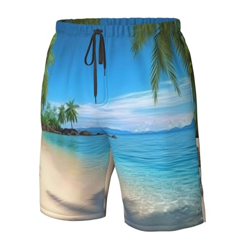 Hawaiian Beach with Palm Trees Men's Swim Trunks Quick Dry Board Shorts with Pockets Casual Drawstring Beach Shorts4