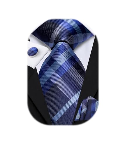 Image of Hi-Tie Men 63inches Tie Set Extra Long Necktie Paisley Tie Pocket Suqare Cufflinks Big and Tall Men Tie