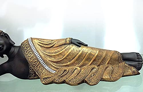 Image of Sleeping Buddha Statue for Home Decor Resin Showpiece Table Decorative Shelf Decoration Items for Living Room (Black Gold, 4X11 inch)