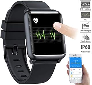 Newgen Medicals Fitness Armbanduhr: Fitness-Uhr mit EKG- & Blutdruckanzeige, Bluetooth, Touchdisplay, IP68 (EKG Smartwatch, Armbanduhr mit EKG, Blutdruckmesser)