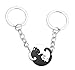 Produktbild Katze Schlüsselanhänger, Edelstahl Yin Yang Tai Chi Katze Anhänger Paare Puzzle Schlüsselring für Pärchen Freundschaft - Schwarz & Silber