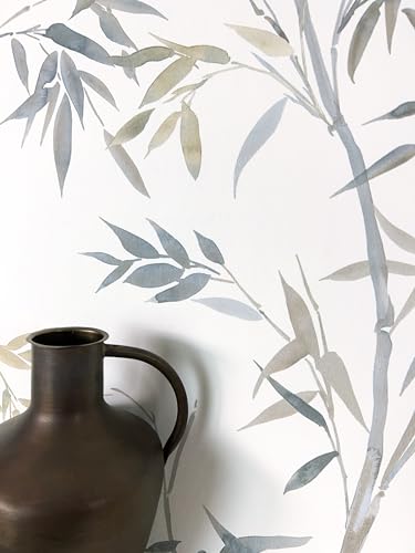 NEWROOM Papel pintado Beige Selva Tejido no Tejido - Moderno Gris Blanco Bambú Hojas Tropical