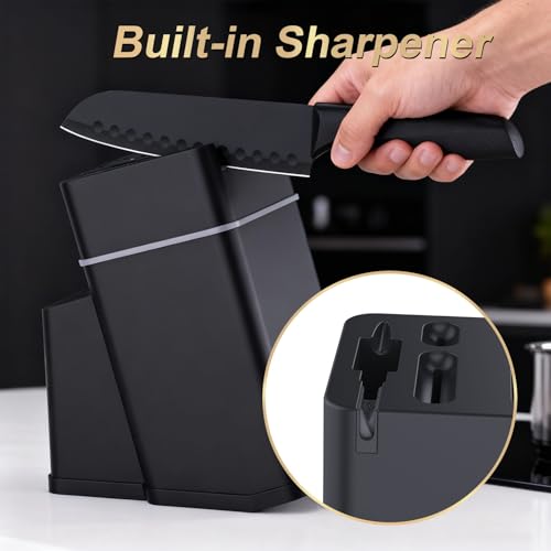 Kitchen Knife Set with Block - 15 Pieces Knife Sets with Built-in Sharpener, Dishwasher Safe, Stainless Steel Blades Kitchen Knives - Image 4