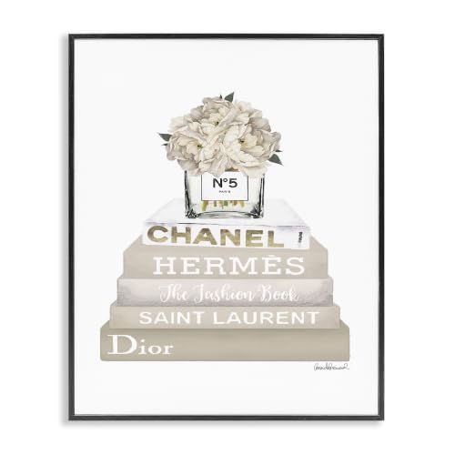 Image of Beige Fashion Bookstack Floral, 11 x 14 Inch Framed Giclee Print