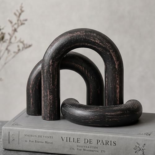 EOSAHR Pine Wooden Arch Decor Set for Home Decor - Wood Sculpture for Coffee Table, Entable & Bookshelf Decor - Decorative Objects for Floating Shelf Decor Items (Distressed Black)