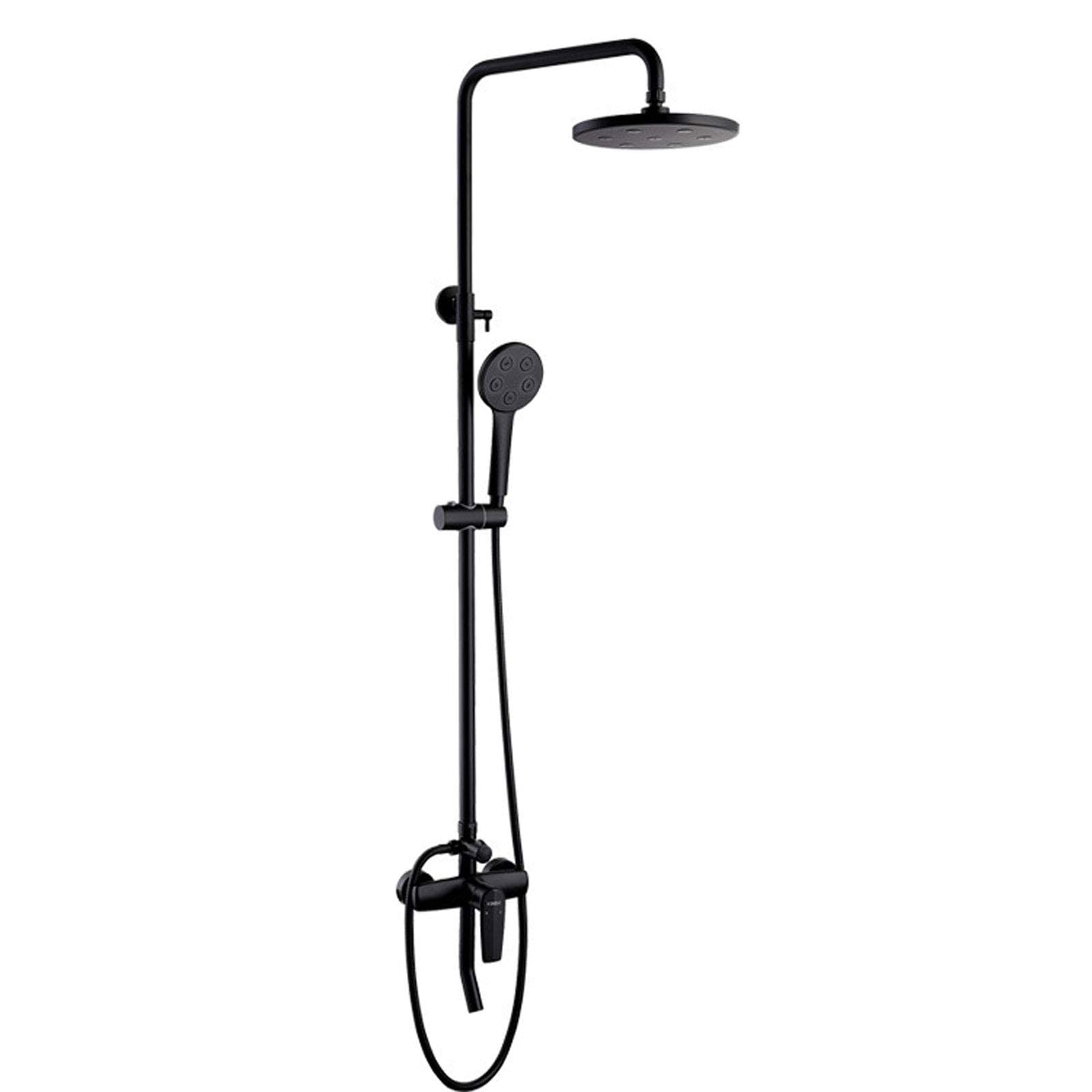 Sjdopulse Black Brass Shower System, Bathroom Wall Mounted Shower Set With Shower Head Overhead Bath Taps, Adjustable Height Shower Mixer Set For Hotel Bedroom Adults