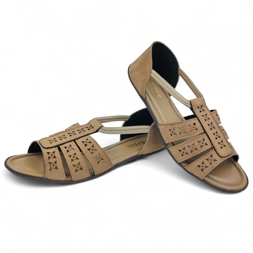 Image of Women's Flat Sole Trendy Sandal | Doctor Insole For Super Comfort & Durability | Perfect Arch Support | True Anti-Skid TPR Sole | Faux Lather Material | Lazer Cut Design | Fashionable & Trendy | Perfect Sandal for Casual or Semi-Casual