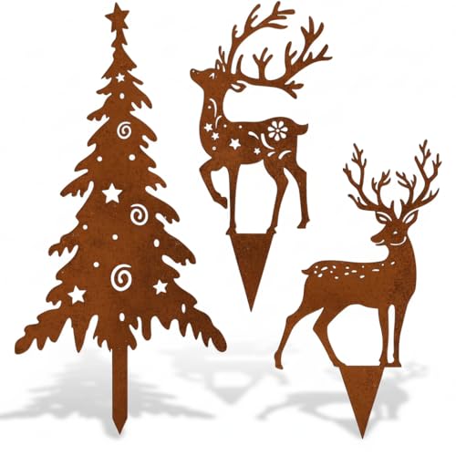 Roststecker Weihnachtsbaum Hirsch 3er Set Rost Weihnachten Deko...