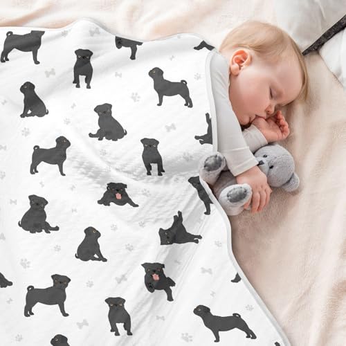 Image of Pug Dog Black Baby Swaddle Blanket for Boys and Girls, Muslin Baby Receiving Swaddle Blanket, Soft Cotton Nursery Swaddling Blankets for Newborn Toddler Infant
