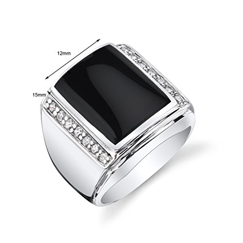 PEORA Men's Genuine Black Onyx Aston Signet Ring 925 Sterling Silver, Large 15x12mm Rectangular Shape Sizes 8 to 133