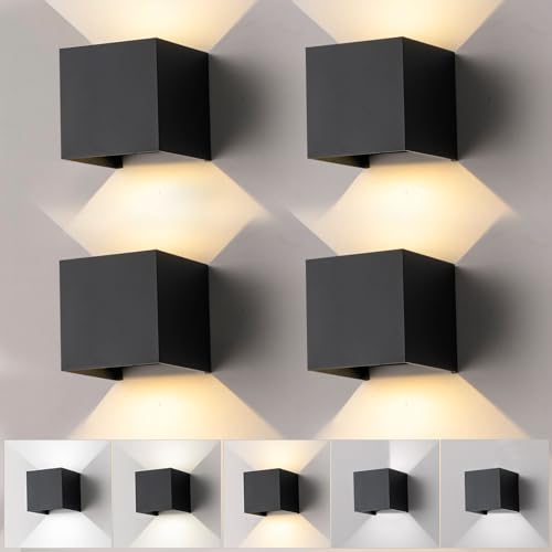 Nigaut 15W Modern Outdoor Wall Light with 3 Modes(3000K&4000K&6500K), IP65 Waterproof Aluminum Outdoor Wall Sconce for Porch with Adjustable Beam Angle LED Exterior/Interior Lighting Fixtures, 4-Pack