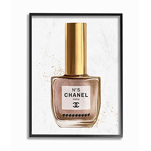 Stupell Industries Makeup Nail Polish Brown Gold Fashion Design Framed