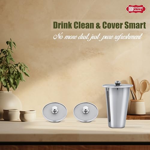 Image of Kitchen Expert Stainless Steel Small Net Lid Set | Set of 3 (9 CM) | Glass Lid /Jali | Net Covers With Knob | Cup /Mugs Lids | Steel Round Shape Net Coasters | Strong & Sturdy Handle | Steel Net Ciba