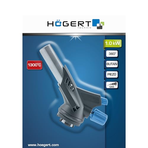 Högert Technik - Lötbrenner - Gasbrenner für den Haushalt, Gastronomie, Fischerei, Handwerks- und Autowerkstätten - START/STOP-Taste - 3600-Winkel-Arbeit - maximale Betriebstemperatur: 1300° C
