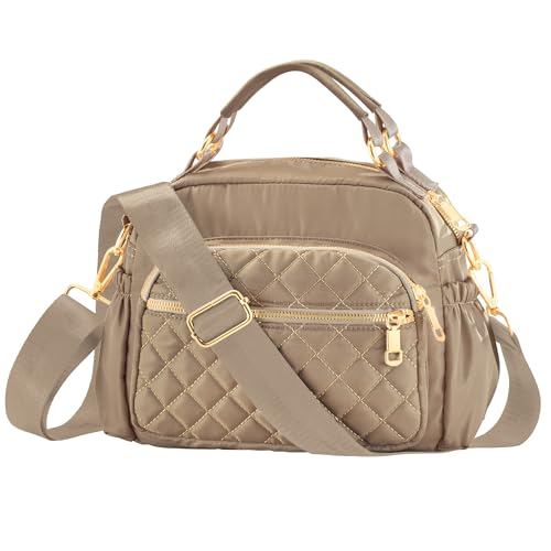 Collections Etc Zipper Pocketed Quilted Nylon Handbag with Adjustable Strap