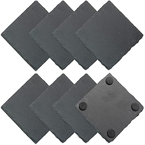aleawol 8 Pcs Natural Slate Coasters 4 Inch Drink Coasters Cup Coasters Black Square Handmade Coasters Cup Pad Mat Drink Placemats Non Slip for Coffee Beer Mug Wine Glass Cover