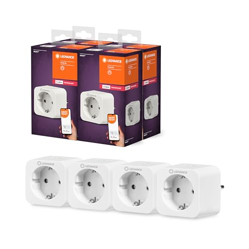 LEDVANCE Smarte Steckdose für Innen mit ZigBee Technologie, bindet konventionelle Geräte ins Smart Home ein, kompatibel mit Alexa, Google & SMART+ ZB INDOOR PLUG, 4er-Pack