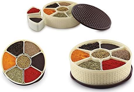 HATIMI'S Branded PRACO RAINBOW Plastic Spice, Masala, Rangoli Dabba/Box - 7 Sections, 1000ml