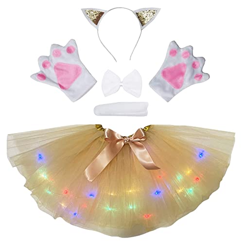 Costume chat complet avec jupon blanc lumineux pour trouver une tenue de fête rapide