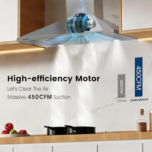 AURAKICH Wall Mount Range Hood 30 inch, 450CFM - 2