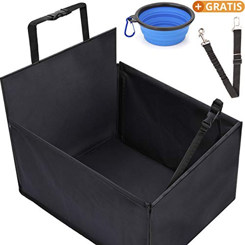 smartpeas Siège Auto dappint pour Chien Banquette arrière -60x53x35cm Fixe avec tiges Robustes en Fibre de Verre  Compatible Toutes Voitures INCL: Bol et Ceinture de sécurité