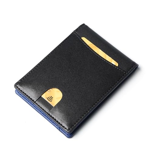Image of Slim Bifold Wallet for man with Money Clip - RFID Blocking, Multiple Credit Card Pockets - Sleek and Versatile Design - Genuine Leather - Ideal for Cash and Cards (Black - Blue)