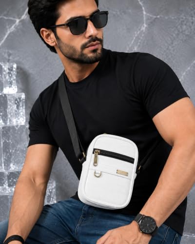 Image of Pramadda Pure Luxury Gloss Leather Small Sling Bag for Men | Chest Slinger bag | Crossbody Bag| Side Bag Men | Mini Leather Slings | Corporate Gift Item | Passport Sling.