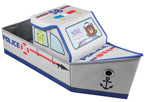 Clever Creations Collapsible Storage Organizer and Ottoman, Perfect Vehicle Themed Toy Chest for Storing Books, Shoes, Games and More, Police Boat