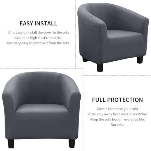 Image of SearchI Club Chair Slipcover Stretch Barrel Chair Covers Jacquard Tub Chair Slipcovers Spandex Armchair Sofa Cover Removable Couch Furniture Protector Cover for Living Room(Waterproof Fabric-Grey)