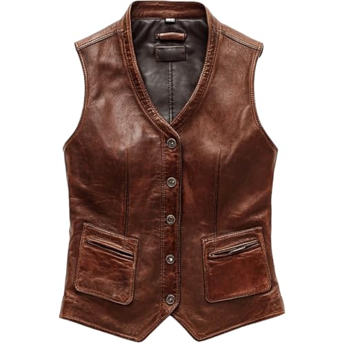IZAC & DAUD Men's Motorcycle Biker Riding Leather Vest - Classic Vintage Style Button-Up Leather Vest For Mens