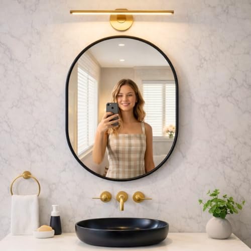 Image of Metal Frame Mirror Glass for Wall /Aluminium Circular Bathroom Wall Mirror 18x24 Inch /Mirror for Bathroom /Bedroom /Living Room /Entryway /Dressing Room /Decorative /Vanity| AFM1824A4